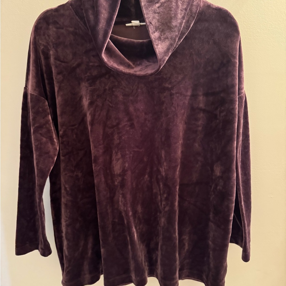 Pure Jill Velvet Cowl Neck Top Size 1X Plum Long Sleeve Stretchy
